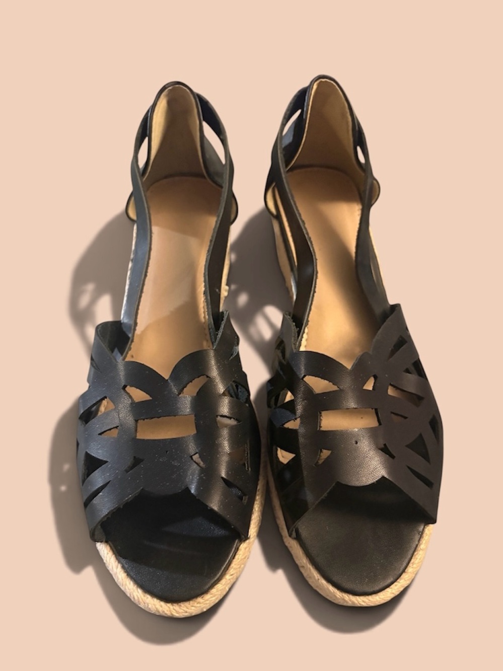 SHEIN Black Laser-Cut Espadrille Wedge Sandals size 8